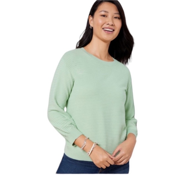 Talbots Sweaters - Talbots NWT Puff Sleeve Pullover Sweater Textured Stripe in Mint Green Sz Small